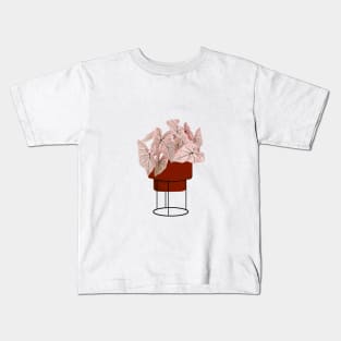 Pink Caladium, potted plant illustration Kids T-Shirt